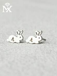 Pendientes personalizados con inicial de conejo, juego de pendientes exquisitos de conejo, pendientes con inicial, regalo de Pascua, joyería personalizable, regalo del Día de la Madre, regalo para la mejor amiga - Plateado - Ver 6