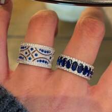 1 chiếc nhẫn đeo ngón giữa bằng đá xanh cổ điển, thiết kế cao cấp có thể đeo chồng lên nhau. - Bạc - Xem 2