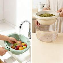 1pc New Double-Layered Draining Basket, Kitchen Household Multi-Functional Vegetable And Fruit Washing Basin, Draining Basin, Fresh-Keeping Storage Basket - One Size - View 6