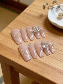 10pcs/Pack Japanese Style Nude Cat Eye Rhinestone Nail Art Stickers, Removable Nail Decals With Elegant Look - Multicolor - View 2