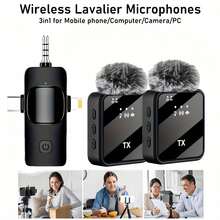 3 In 1 Microphone For IPhone/Android/Camera, Wireless Microphones, 328ft Transmission, 18H Battery Life, Mini Microphone For Record Interview, Vlogs, Tiktk - 查看 9