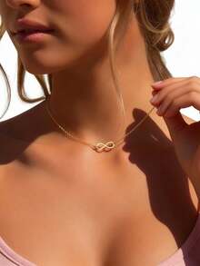 1件18K镀金不锈钢无限符号项链，简约8字形吊坠 - 彩色 - 查看 3