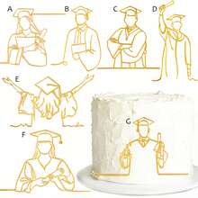 1pc/3pcs Minimalist Design Golden Acrylic Graduation Cap Cake Topper, For Graduation Ceremony And Party - Multicolor - View 1