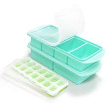 Freezer Trays With Lid For Soup, Leak-Proof Large Capacity Freezer Silicone Molds, Freezable 125/250mL Portions, With 1 Ice CubeTtray Mold, For Freezing Stews, Soups, Food Storage (Gre1en) - Gre1en - View 1