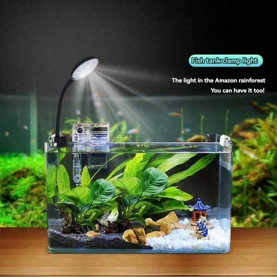 1pc USB Aquarium LED Night Light, High Brightness Desk Fish Tank Lamp And Plant Growth Supplementary Light. Clip-On Lamp, Adjustable Brightness, White, Blue And Other Color Tones. Suitable For Enhancing The Color And Appearance Of Home Aquarium And Plant Landscape, As Well As Living Room Decor, Holiday Occasions And Gift Giving (Available In White And Black)