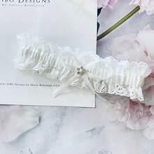 新娘花朵水晶吊袜带蕾丝性感腿链弹力吊袜带缎面蝴蝶结腿环婚礼派对配饰 - 彩色 - 查看 7