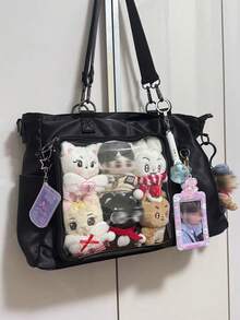 Japanese Style Anime Casual Nylon Daily Life Transparent Corn Doll Shoulder Bag, Large Capacity For Women, Suitable For Shopping, Commuting, Party, Comic Con, Gift - Black - View 4