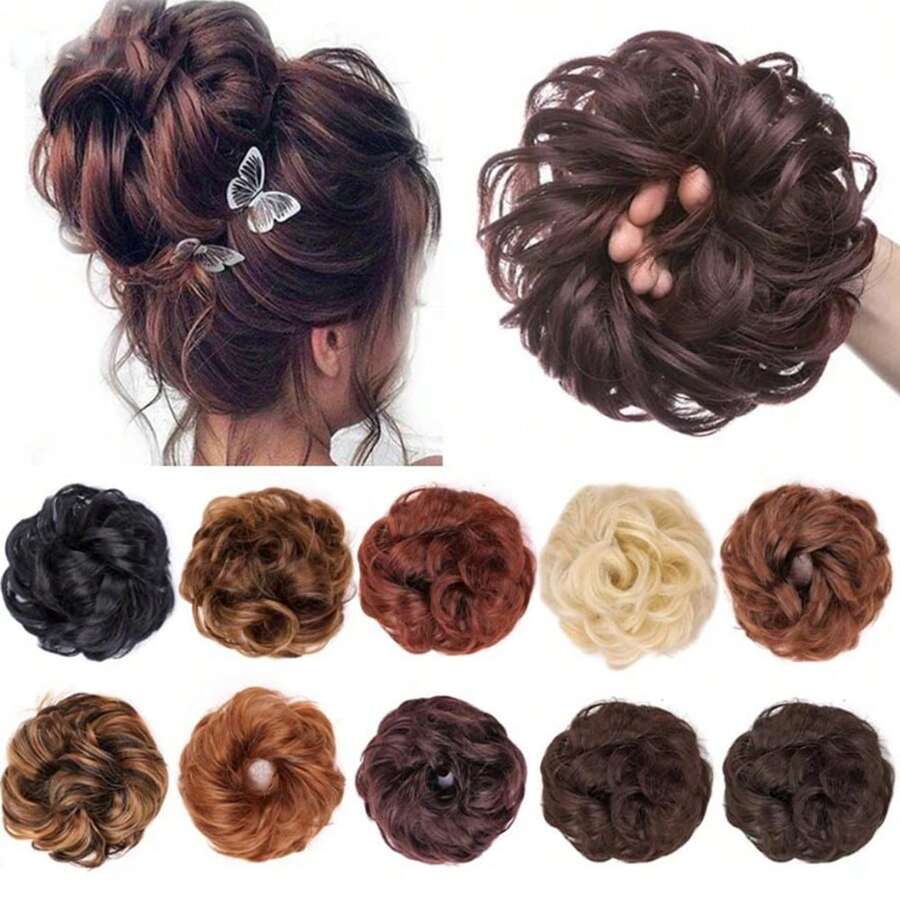 Fabricante de moño de cabello esponjoso de fibra sintética, Scrunchies elásticos para moño redondo, Adecuado para novias, mujeres, peinado sencillo