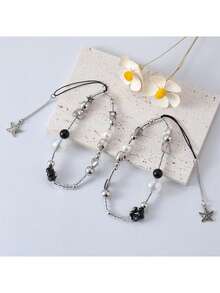 1pc New Beaded Phone Lanyard With Black Flower & Starfish Pendant, Women Phone Strap Accessory - Multicolor - View 3