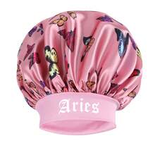 1PC Sleep Bonnet With Long Elastic Band Printed Constellation Night Caps Lace Up Bow Strechy Tie Satin Bonnet For Women/Men - Pink - View 17