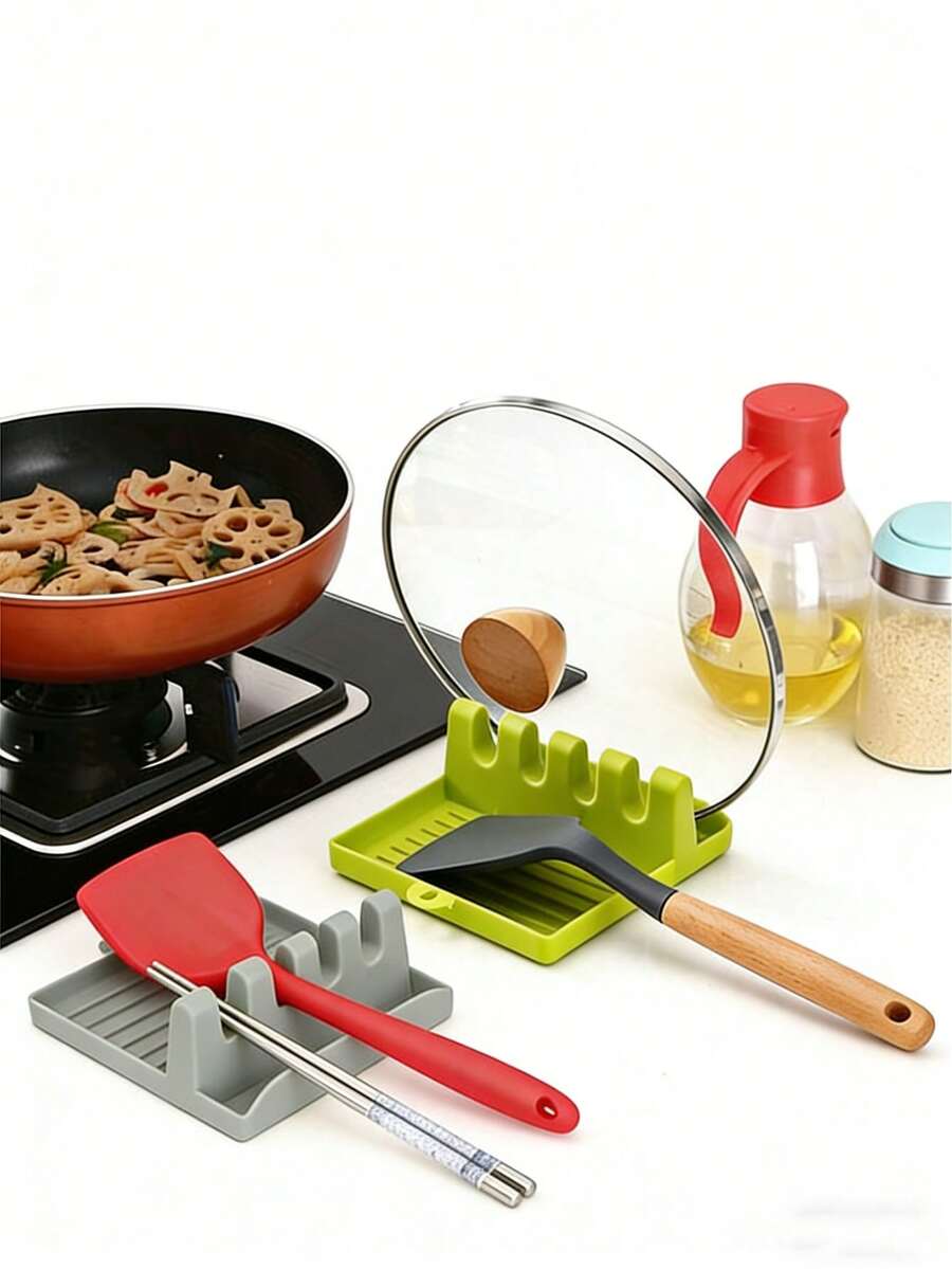 1pc/2pcs Multi-Function Silicone Pot Lid/Spoon Holder, Spoon Rack, Kitchen Utensil Holder, Multipurpose Cutlery Rack, Spoon & Spatula Holder, Pot Lid Rack, Spatula Holder, Kitchen & Dining Supplies