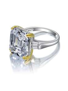 XUJIA 1 pieza Anillo de cóctel de plata de ley 925 para mujer, con incrustación de circonita cúbica de alta calidad, disponible en color blanco/rosa/amarillo, tamaño 14x16mm, aproximadamente 15 quilates, regalo perfecto para bodas y fiestas - AB-R5S-002 - Ver 8