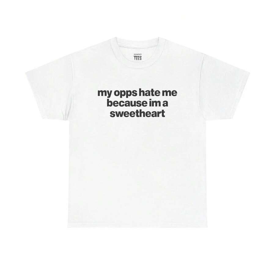 [100% Cotton] VPRNT "My Opps Hate Me Because I'm A Sweetheart" Funny Meme T-Shirt |   Y2K Streetwear Tee |   Trending Viral Graphic Tee, Cozy Summer & Fall & Winter Styles Short Sleeve Tops - Unisex Women's & Men's Campus Daily Wear - trắng - Xem 1