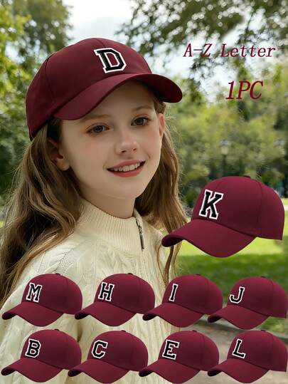 1 pieza Gorra de béisbol con letra para niños, Sombrero con ala para niñas, Sombrero resistente a los rayos UV, Sombrero para el sol para uso diario al aire libre para niños de 3 a 16 años