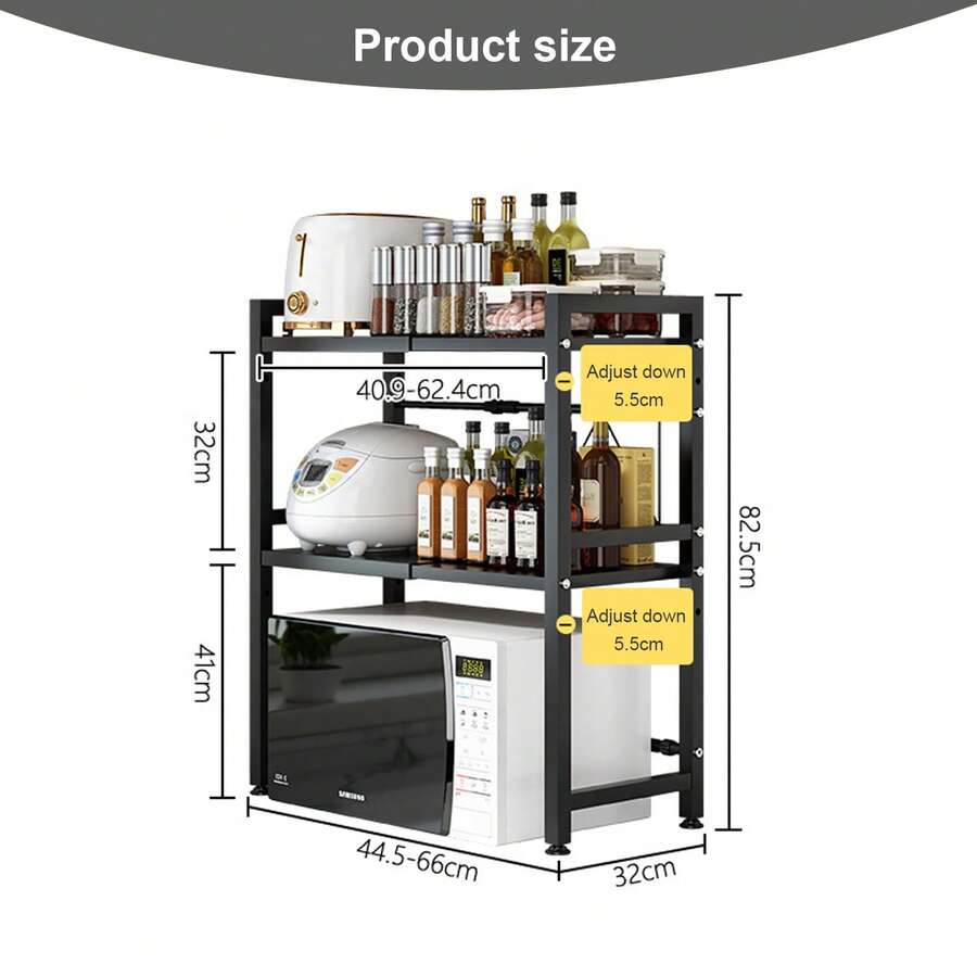 3-Tier Adjustable Kitchen Microwave Stand, Expandable Oven Rack For Countertop - Black - View 1