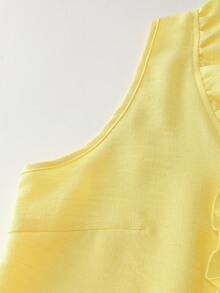 Cute Yellow Sleeveless V-Neck Short Dress, Ruffle Hem Mini Beach Vacation Dress - Yellow - View 5