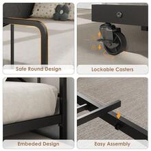 Sofá Cama con rodar, Marco de Cama de tamaño Individual con cabecera tapizada, Marco de Metal, sofá Cama para Sala de Estar, recámara y habitación de - Hierro negro + respaldo de lino gris + combinación de colores vintage - Ver 4