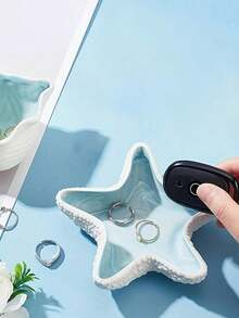 1Pc Ceramic Jewelry Tray, Starfish Shape Jewelry Dish, Ceramic Ring Earring Holder, Ocean Theme Decorative Plate For Rings Earrings Necklaces Bracelets Watches Keys Home Decor For Bathroom Bedroom Office - 彩色 - 查看 4
