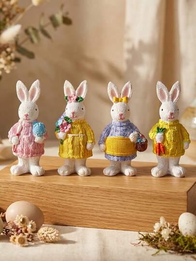 1pc Hand-Painted Easter Bunny Decor Figurine, Detailed Carving, Home Decor, Easter Decoration, Shelf Display, Spring Decor, Cute Rabbit Sculpture, Colorful Knitted Outfit, Floral Basket Decor Ball, Forest Theme, Seasonal Decor, Tabletop Decoration, Holiday Accent, Animal Figurine, Gift Idea, Spring Home Accent, Easter Bunny Decor, Shelf Ornament, Easter Gift, Spring Rabbit Decor