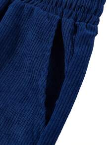 Pantalones cortos deportivos casuales para hombres, hechos de tela de pana, con diseño de cintura con cordón, adecuados para hacer ejercicio - Azul - Ver 6