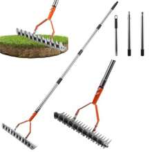 Thatch Rake Heavy Duty Lawn Thatching Rake With Sturdy Long Handle Adjustable Dethatcher Rake For Cleaning Dead Grass Moss Stones Debris Efficient Steel RAke For Garden Yard Loosening Soil 170CM  Vff - Silver - View 7