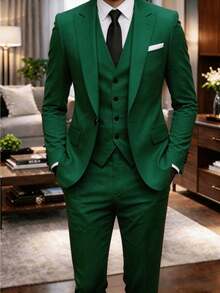 Men's Slim Fit White 3pcs Suit Notch Lapel Formal Suit Set Blazer Vest Pants For Wedding Guest Graduation Party - Hồ Xanh - Xem 11