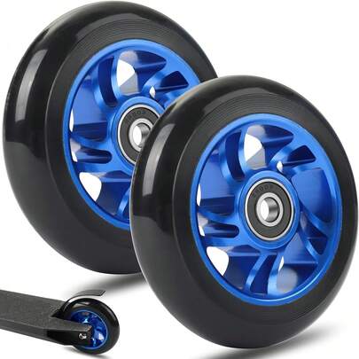 2pcs 100mm Stunt Scooter Wheels - Professional Scooter Replacement Wheels, Durable Rubber With Aluminum Alloy Core, Smooth Rolling Bearings, Suitable For Extreme Riding, Scooter Maintenance Accessories, High-Performance Scooter Wheels, Ideal Gift For Scooter Enthusiasts
