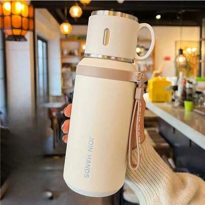 Portable Outdoor Camping Hiking Double-Layer Vacuum Insulated Bottle, 316 Stainless Steel Insulated Water Bottle With Strap, Keeps Hot For 8 Hours, Keeps Cold For 24 Hours, Bottle Cap Can Be Used As Coffee Cup, Durable Reusable Insulated Bottle, Unisex, Great For Thanksgiving, Christmas, Halloween, Valentine's Day, New Year Gifts