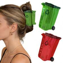1pc New Funny Trash Can Shaped Hair Claw Clip, Creative Design Hair Claw Hair Accessory Summer Beach Hair Clips - Multicolor - View 2