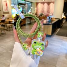 Juego de 5 piezas Funda protectora para cargador compatible con el cargador Apple estándar de EE. UU. de 20 W, enrollador de cable anti-doblado, protector de cable de datos Apple 15/16 para evitar roturas, nuevo diseño lindo de rana. - Multicolor - Ver 4