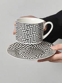 1 Set Retro Minimalist Modern Ceramic Coffee Cup & Saucer, Breakfast Milk Cup, Bread Plate, Suitable For Cafe, Restaurant, Couples, Holiday Gift - Multicolor - View 6