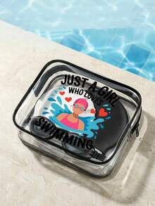 "Nur ein Mädchen, das Schwimmen liebt" Aufdruck PVC Schwimm-Aufbewahrungstasche, Badeanzug Aufbewahrungstasche, PVC Reise-Organizer Tasche mit Reißverschluss - leicht, farbbeständig, Make-up & Kulturtasche für Frauen & Mädchen - Verschiedenfarbig - Übersicht 4