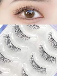 5 pares de pestañas postizas de estilo muñeca naturales de ENCHUW - Pestañas manga de tallo transparente, diseño de hadas de cómic, perfectas para juegos de roles - Reutilizables - Negro - Ver 6