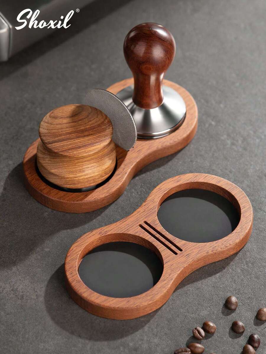 shoxil 1pc Walnut Wood Coffee Tamper Holder, Powder Storage With Moisture Separation, Coffee Tool Storage, Coffee Corner Decor, Wooden Coffee Tamper Rack, Coffee Accessories - Espresso Tamping Station - View 1