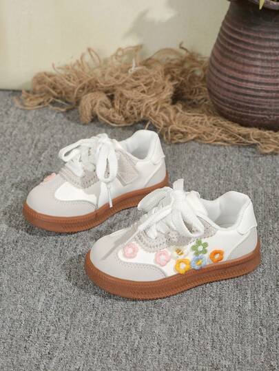 1 Pair Girls' Casual Floral Low-Top Sneakers, Suitable For Spring & Autumn Outdoor Wear