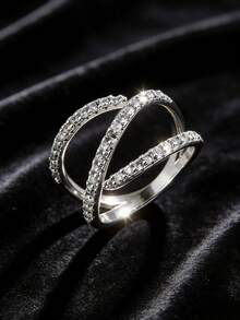 Silver Plated Cubic Zirconia Stackable Rings Set, Twisted/Leaf/Infinity Open Band Rings, Elegant Minimalist Jewelry For Women, Daily & Party Wear - Sexy Lines YR0844 - View 2