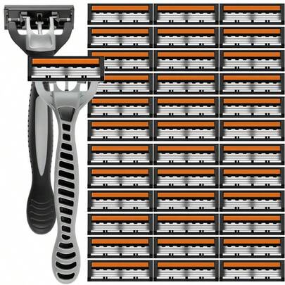 Manual Security Razor For Men, 3-Layer Stainless Steel Hair Removal Shaving Blades, Replaceable Shaver Heads