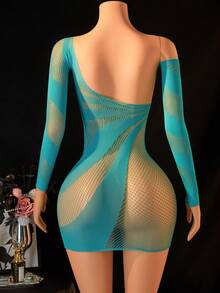 两件套女士性感内衣套装，性感睡裙和袖套，火辣女孩装扮，比基尼罩衫，情人节性感派对角色扮演服装 - 薄荷藍 - 查看 2