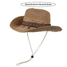 Women Men Straw Cowgirl Hat Western Embroidery Belted Sun Holiday Beach Hiking Cap - 2 - View 7