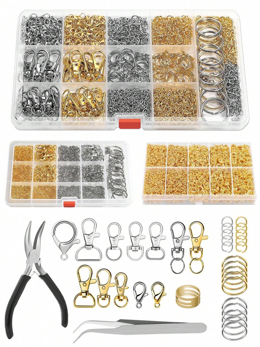 DIY钥匙扣制作套装，包含钥匙扣环及钥匙圈，适用于珠宝制作，DIY钥匙扣工艺材料包括钥匙扣钩、旋转环、开口环和延长链，也适用于包袋制作。 - 鑰匙圈套裝 - 查看 1