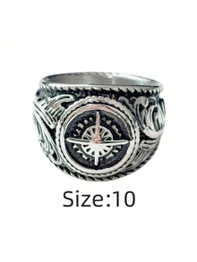 1pc Vintage Gothic Cross Engraved Floral Pattern Stainless Steel Ring, 316L Stainless Steel With Plating, Durable Waterproof Non-Fading Hypoallergenic, Suitable For Casual Wear And Fashion Styling - Silver - View 17