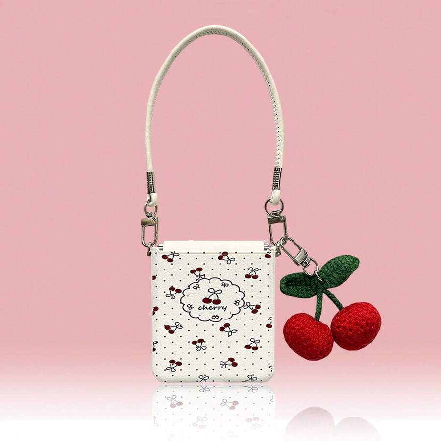 韩版可爱樱桃波点白色手机壳，兼容三星Galaxy ZFlip7 Z Flip6 ZFlip 5 Zflip6 Zflip5，防震后盖