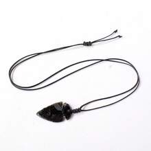 1件天然黑曜石箭形宝石吊坠和透明石英羽毛项链，男士款——独特水晶首饰，父亲节母亲节礼物 - 箭頭吊墜皮繩 - 查看 14