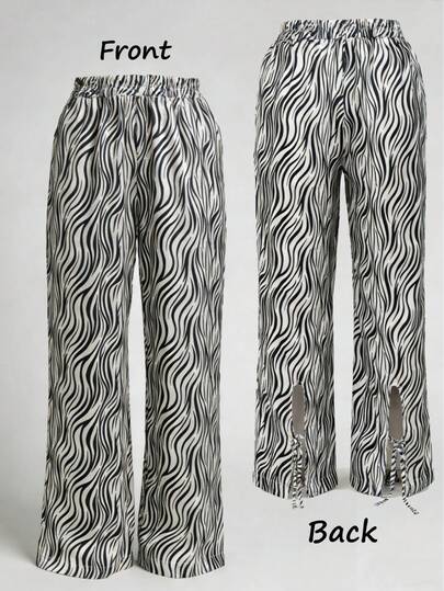 Pantalones de mujer de longitud hasta el tobillo con detalle de cordón, cintura ajustable, estampado clásico de cebra, livianos