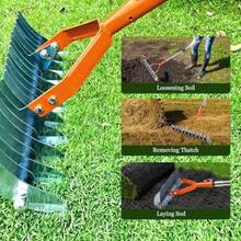 Thatch Rake Heavy Duty Lawn Thatching Rake With Sturdy Long Handle Adjustable Dethatcher Rake For Cleaning Dead Grass Moss Stones Debris Efficient Steel RAke For Garden Yard Loosening Soil 170CM  Vff - Silver - View 3