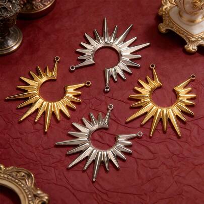 1个不锈钢太阳光束吊坠，带双孔连接器，适用于DIY珠宝制作，例如项链和手链。