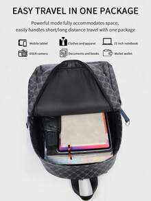 Men's High-End Plum Blossom Print Backpack, Geometric Pattern Retro Floral, Laptop Bag, PU Waterproof, Large Capacity For College Students, Business, Travel, Daily Use, Gift For Men (Suitable For Back To School Season) - Black - View 4