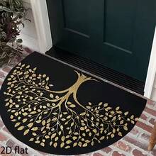 1pc Black Background Tree Of Life Semi-Circle Design Doormat, Modern Outdoor Entrance Carpet, Doormat, Small Rug, Welcome Mat, Carpet, Floor Mat, Outdoor Doormat, Kitchen Rug, Home Decor, Front Door Mat, Area Small Rug, Outdoor Mat, Home Decor, Area Rug, Garden Carpet, Washable Rug - Multicolor - View 3