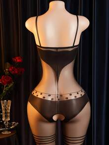 女士性感透视网纱镂空连体裤 春季黑色 - 黑色 - 查看 4