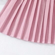 Girls' Pink Sleeveless Dress, Contrast Collar With Rhinestones, Double-Breasted, Pleated Waist, Elegant Princess Style - Pink - View 5